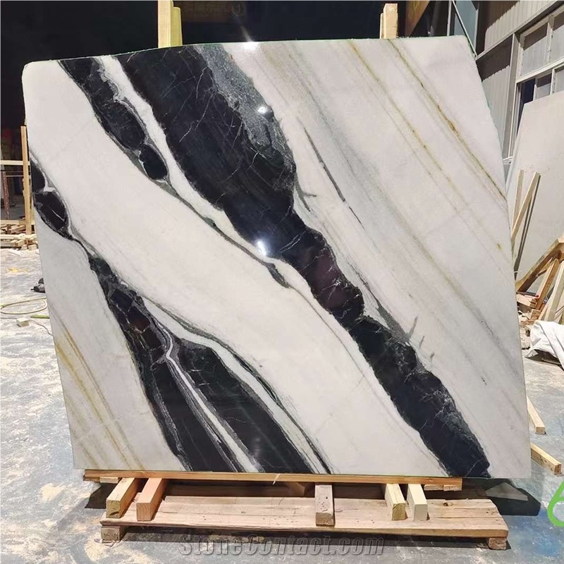 Panda White Marble Slabs With Black Veins Bookmatch For Wall