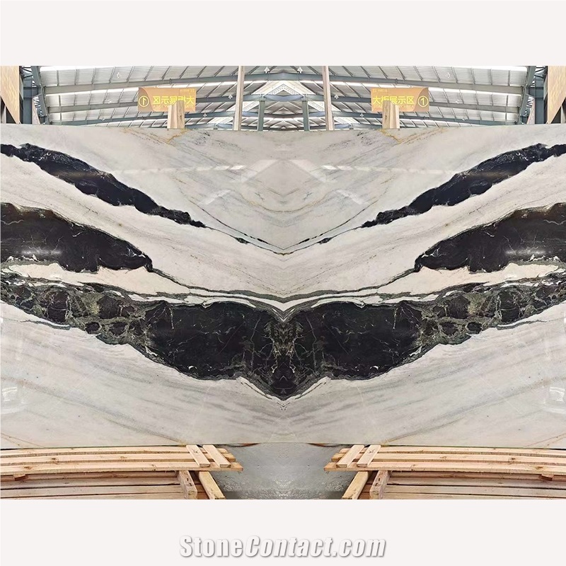 Panda White Marble Slabs With Black Veins Bookmatch For Wall