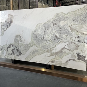 Picasso White Marble Slab With White And Green Vein For Wall