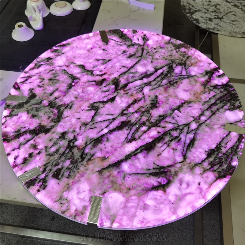 Snow Mountain Silver Backlight Exotic Stone Table Top