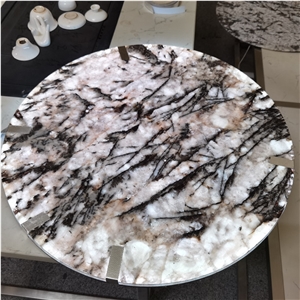 Snow Mountain Silver Backlight Exotic Stone Table Top