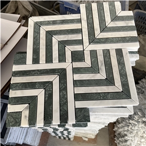 White Marble And Green Marble Herringbone Mosaic Tiles Price