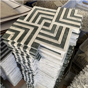White Marble And Green Marble Herringbone Mosaic Tiles Price