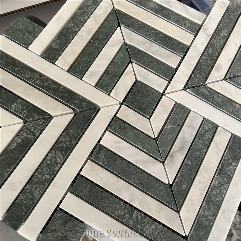 White Marble And Green Marble Herringbone Mosaic Tiles Price