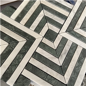 White Marble And Green Marble Herringbone Mosaic Tiles Price