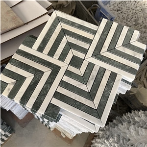 White Marble And Green Marble Herringbone Mosaic Tiles Price