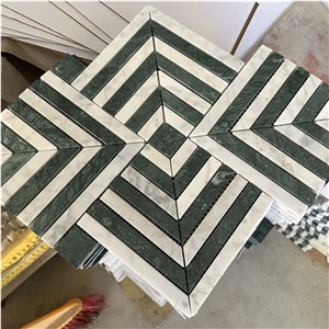 White Marble And Green Marble Herringbone Mosaic Tiles Price