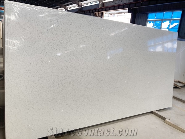 White Quartz With Silver Galaxy Slabs