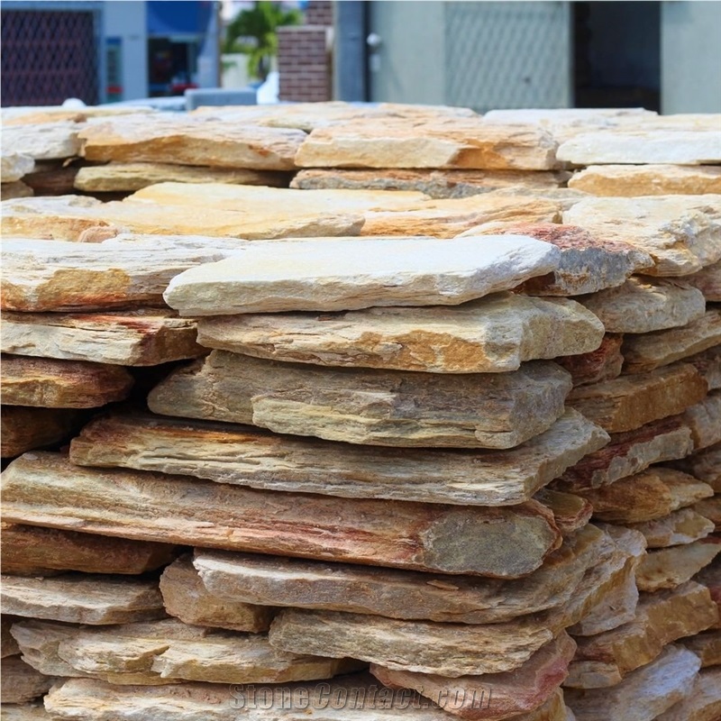 Split Face Gold Mushroom Stone Wall Cladding