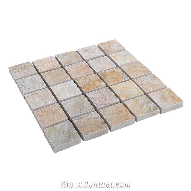 Yellow Quartzite Mesh Paver Cobbles