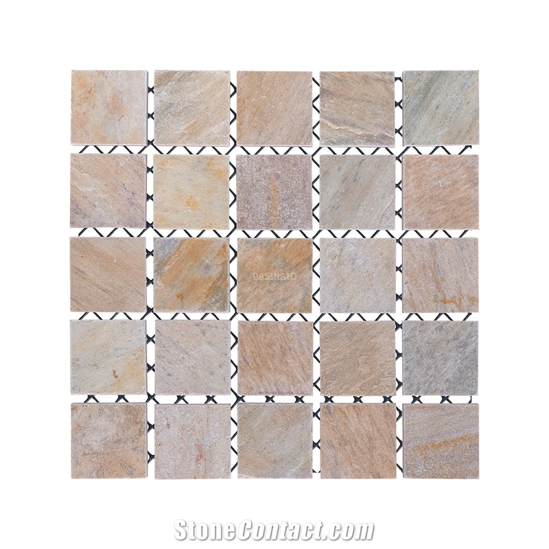 Yellow Quartzite Mesh Paver Cobbles