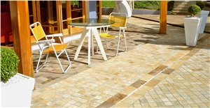 Yellow Quartzite Mesh Paver Cobbles