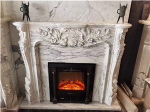 Indoor Marble Mantel Sculptured Statuario Stone Fireplace
