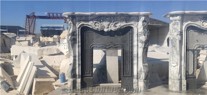 Interior Marble Modern Mantel Sculptured Calacatta Fireplace