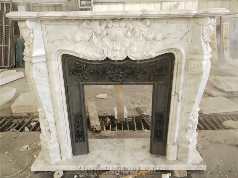 Marble Indoor Fireplace Mantel Stone Carrara Fireplace