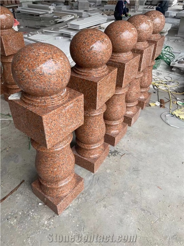 Outdoor Balcony Stone Balustrade Granite Maple Leaf Piers