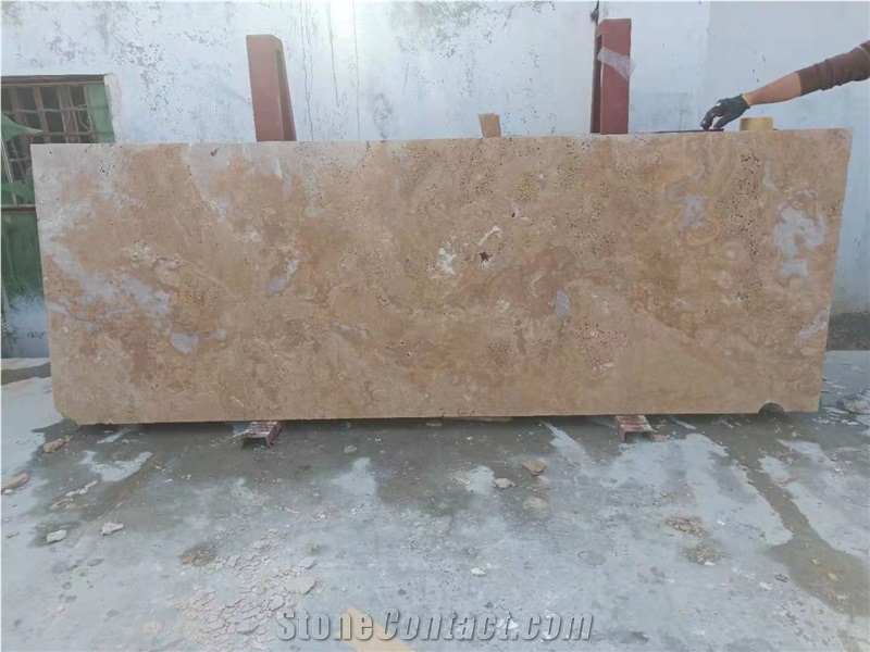 Persian Stone Slab Beige Travertine Veincut Slab For Kitchen