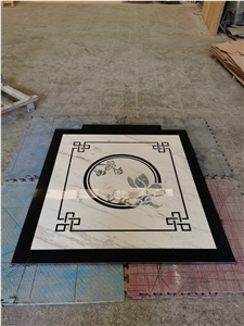 Rectangle Stone Floor Waterjet Pattern Marble Medallion Tile