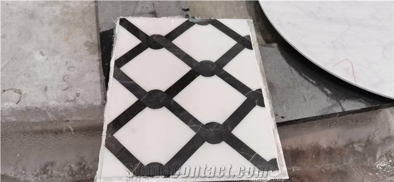 Square Interior Stone Floor Pattern Marble Volakas Waterjet