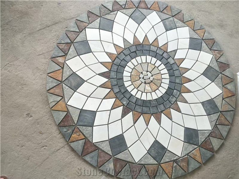 Stone Decor Mosaic Medallion Handmade Rusty Slate Floor Tile