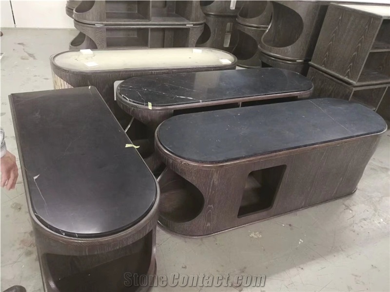 Stone Interiro Reception Desk Marble Marquina Office Table