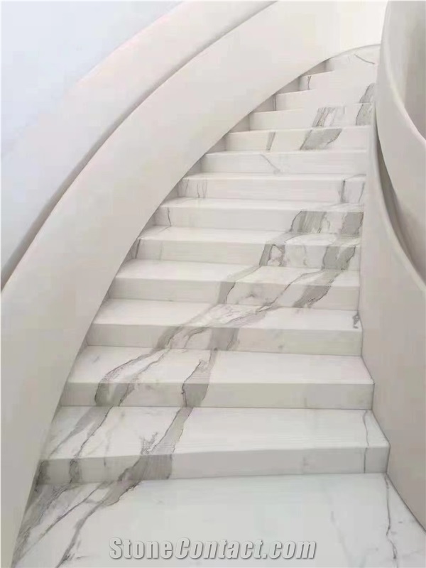 Stone Spiral Staircase Marble Calacatta Bookmatch Stair Step