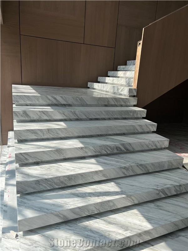 Stone Spiral Staircase Marble Calacatta Bookmatch Stair Step