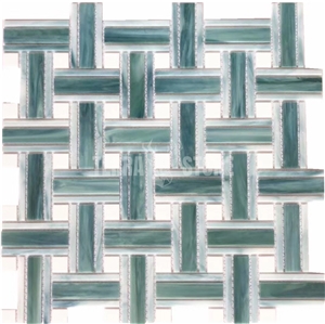 Bathroom Decoration Basketweave Green Glass Mosaic