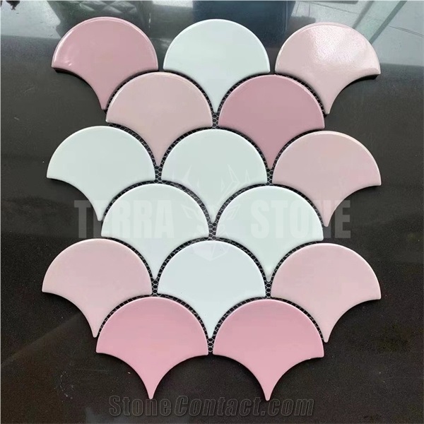 Bathroom Floor Wall Mosaic Square Pink White Ceramic Tile