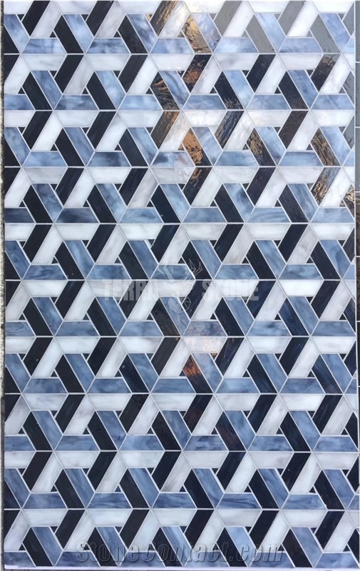 Blue Iredescent Glass Mosaic Pattern For Bathroom