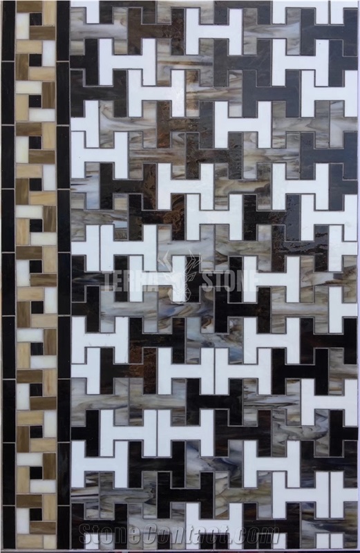 Blue Iredescent Glass Mosaic Pattern For Bathroom