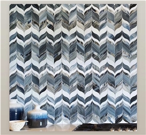 Blue Water Jet Stained Unique Glass Mosaic Tile For Bathroom
