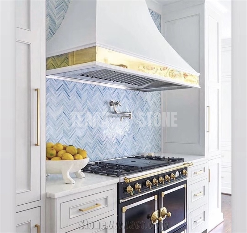 Blue Water Jet Stained Unique Glass Mosaic Tile For Bathroom