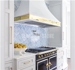 Blue Water Jet Stained Unique Glass Mosaic Tile For Bathroom