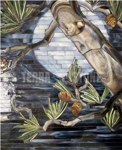 Custom Moonlit Pine Glass Mosaic Tile Mural Glass Mosaic Pictures