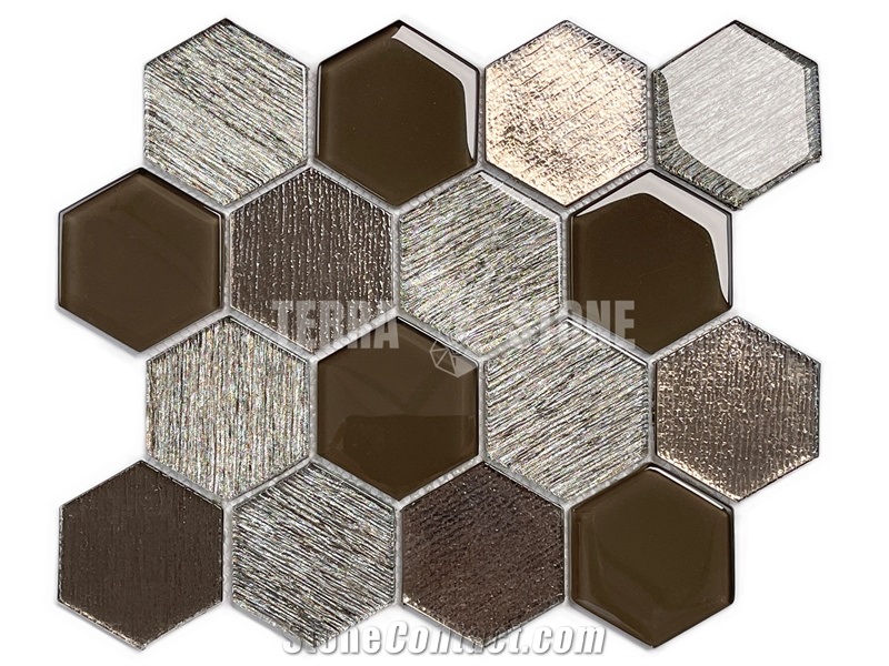 Dark Grey Hexagon Crystal Glass Mosaic--Crystal Glass Mosaic