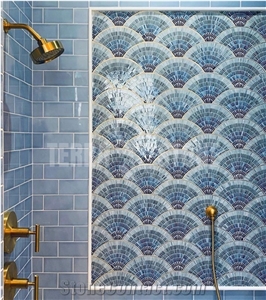 Fan Club Ombre Blue Glass Mosaic Tile For Bathroom