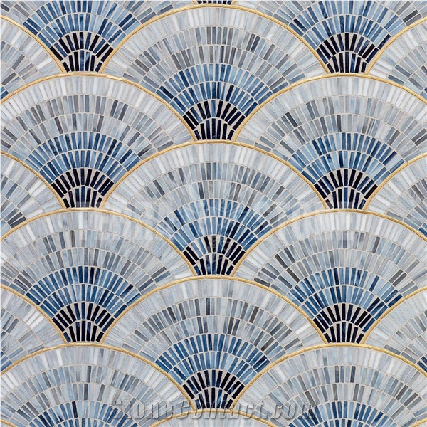 Fan Club Ombre Blue Glass Mosaic Tile For Bathroom