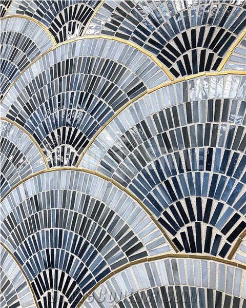 Fan Club Ombre Blue Glass Mosaic Tile For Bathroom