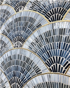 Fan Club Ombre Blue Glass Mosaic Tile For Bathroom