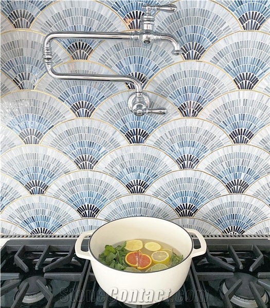 Fan Club Ombre Blue Glass Mosaic Tile For Bathroom