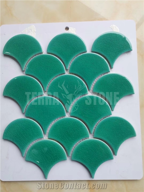 Fish Scale Blue Ceramic Mosaic Tile For Swimming Pool