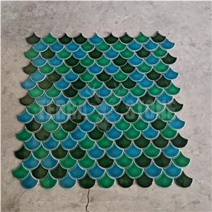 Fish Scale Blue Ceramic Mosaic Tile For Swimming Pool