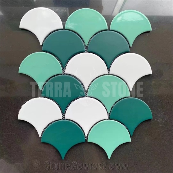 Fish Scale Blue Ceramic Mosaic Tile For Swimming Pool