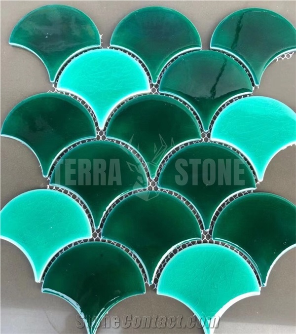 Fish Scale Blue Ceramic Mosaic Tile For Swimming Pool