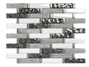 Glass Mixed Aluminium Mosaic Subway Tile For Wall Decoration
