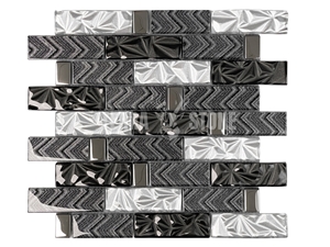 Glass Mixed Metal And Stone Small Square Mosaic Tiles