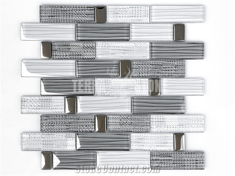 Glass Mosaic 3D Surface Metal Shinning Finish Mosaic