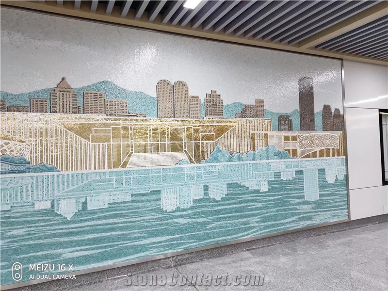 Glass Mosaic Mural For Interior Wall Decoration