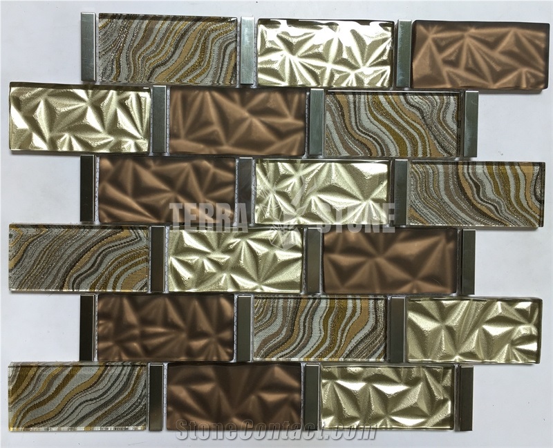 Gold Backsplash Mural Subway Marble Glass Tile Mirror Mosaic